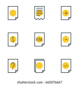 Vector Illustration Of 9 File Icons. Editable Pack Of Copy, Code, File And Other Elements.