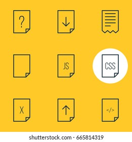 Vector Illustration Of 9 File Icons. Editable Pack Of Download, Folder, Question And Other Elements.
