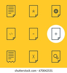 Vector Illustration Of 9 File Icons. Editable Pack Of Internet, Basic, Folder And Other Elements.
