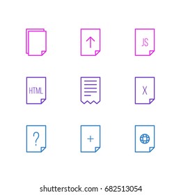 Vector Illustration Of 9 File Icons. Editable Pack Of Question, Internet, Folder And Other Elements.