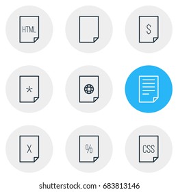 Vector Illustration Of 9 File Icons. Editable Pack Of Internet, Basic, Remove And Other Elements.