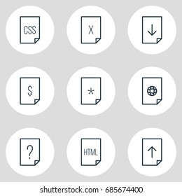 Vector Illustration Of 9 File Icons. Editable Pack Of Question, Internet, Code And Other Elements.