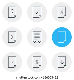 Vector Illustration Of 9 File Icons. Editable Pack Of Percent, Folder, Basic And Other Elements.