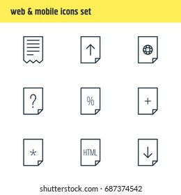 Vector Illustration Of 9 File Icons. Editable Pack Of Internet, Percent, Plus And Other Elements.