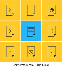Vector Illustration Of 9 File Icons. Editable Pack Of Document, HTML, Basic And Other Elements.