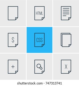 Vector Illustration Of 9 File Icons. Editable Pack Of Style, Document, Remove And Other Elements.