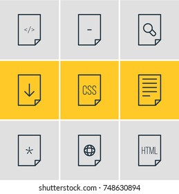 Vector Illustration Of 9 File Icons. Editable Pack Of Search, Style, Munus And Other Elements.