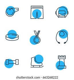 Vector Illustration Of 9 Fitness Icons. Editable Pack Of Pawn, Blower, Uniform And Other Elements.