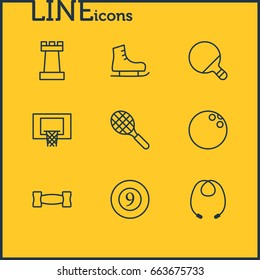 Vector Illustration Of 9 Fitness Icons. Editable Pack Of Basketball, Kegling, Skipping Rope And Other Elements.