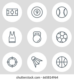 Vector Illustration Of 9 Fitness Icons. Editable Pack Of Soccer, Batting, Hoop And Other Elements.