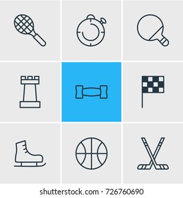 Vector Illustration Of 9 Fitness Icons. Editable Pack Of Rocket, Pong, Dumbbell And Other Elements.
