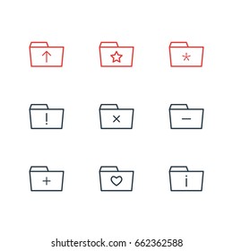 Vector Illustration Of 9 Folder Icons. Editable Pack Of Information, Remove, Submit And Other Elements.