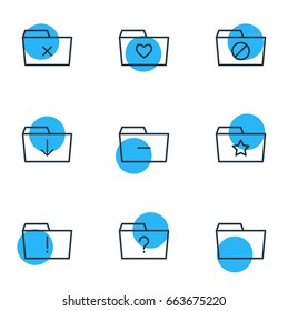 Vector Illustration Of 9 Folder Icons. Editable Pack Of Liked, Locked, Minus And Other Elements.