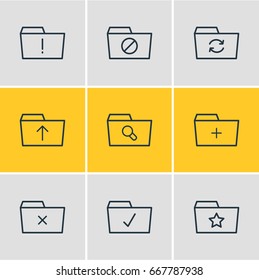 Vector Illustration Of 9 Folder Icons. Editable Pack Of Remove, Submit, Pinned And Other Elements.