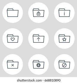 Vector Illustration Of 9 Folder Icons. Editable Pack Of Liked, Document Case, Information And Other Elements.