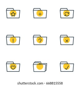 Vector Illustration Of 9 Folder Icons. Editable Pack Of Important, Plus, Liked And Other Elements.
