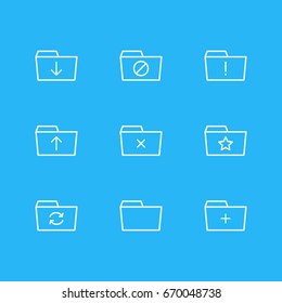 Vector Illustration Of 9 Folder Icons. Editable Pack Of Remove, Pinned, Document Case And Other Elements.