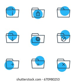 Vector Illustration Of 9 Folder Icons. Editable Pack Of Remove, Plus, Information And Other Elements.