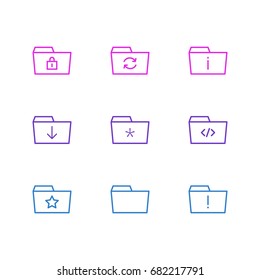 Vector Illustration Of 9 Folder Icons. Editable Pack Of Script, Significant, Information And Other Elements.