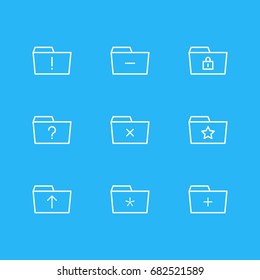 Vector Illustration Of 9 Folder Icons. Editable Pack Of Closed, Pinned, Significant And Other Elements.