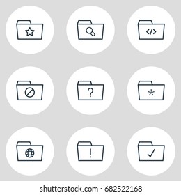Vector Illustration Of 9 Folder Icons. Editable Pack Of Question, Pinned, Script And Other Elements.