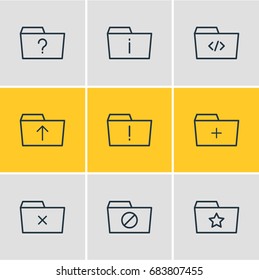 Vector Illustration Of 9 Folder Icons. Editable Pack Of Script, Pinned, Important And Other Elements.