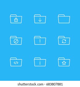 Vector Illustration Of 9 Folder Icons. Editable Pack Of Upload, Recovery, Closed And Other Elements.
