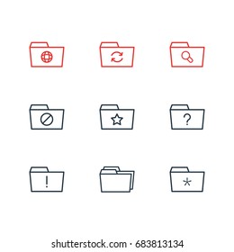 Vector Illustration Of 9 Folder Icons. Editable Pack Of Important, Question, Pinned And Other Elements.