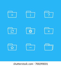 Vector Illustration Of 9 Folder Icons. Editable Pack Of Dossier, Significant, Remove And Other Elements.