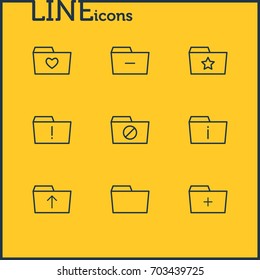 Vector Illustration Of 9 Folder Icons. Editable Pack Of Important, Plus, Document Case And Other Elements.