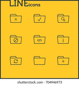 Vector Illustration Of 9 Folder Icons. Editable Pack Of Document Case, Information, Plus And Other Elements.