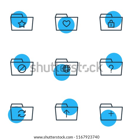 Vector illustration of 9 folder icons line style. Editable set of missed, starred, add and other icon elements.