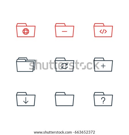 Vector Illustration Of 9 Folder Icons. Editable Pack Of Question, Plus, Folders And Other Elements.