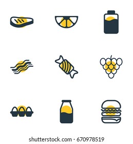 Vector Illustration Of 9 Food Icons. Editable Pack Of Ham, Cruet, Container And Other Elements.