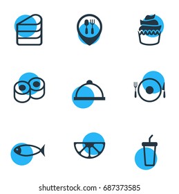 Vector Illustration Of 9 Food Icons. Editable Pack Of Serving, Lime, Patisserie And Other Elements.