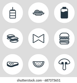 Vector Illustration Of 9 Food Icons. Editable Pack Of Biscuit, Roast Beef, Pasta And Other Elements.