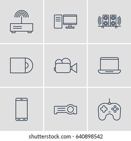 Vector Illustration Of 9 Gadget Icons. Editable Pack Of PC, Loudspeaker, Dvd Drive And Other Elements.