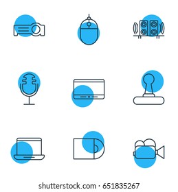 Vector Illustration Of 9 Gadget Icons. Editable Pack Of Dvd Drive, Cursor Controller, Sound Recording And Other Elements.