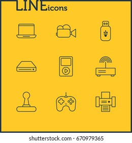 Vector Illustration Of 9 Gadget Icons. Editable Pack Of Usb Card, Photocopier, Camcorder And Other Elements.