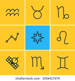 Vector illustration of 9 galaxy icons line style. Editable set of taurus, leo, star and other icon elements.