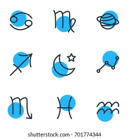 Vector Illustration Of 9 Galaxy Icons. Editable Pack Of Geometric, Saturn, Water Bearer And Other Elements.