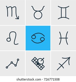 Vector Illustration Of 9 Galaxy Icons. Editable Pack Of Lion, Fishes, Bull And Other Elements.