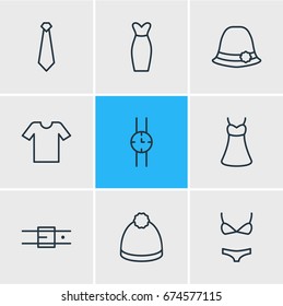 Ilustración vectorial De 9 Iconos De La Ropa. Paquete Editable De Casual, Panamá, Pompón Y Otros Elementos.