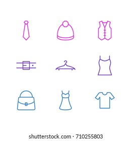 Vector Illustration Of 9 Garment Icons. Editable Pack Of Strap, Pompom, Casual And Other Elements.