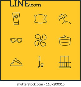 Vector illustration of 9 hotel icons line style. Editable set of pillow, sauna, golf and other icon elements.