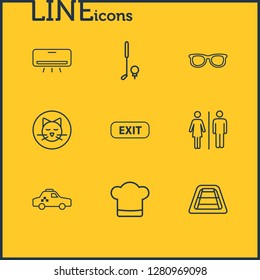 Vector illustration of 9 hotel icons line style. Editable set of pet allowed, taxi, tennis court and other icon elements.