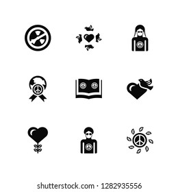 Vector Illustration Of 9 Icons. Editable Pack Nuclear, Peace, Dove, Bible, Man, Worldwide, Woman