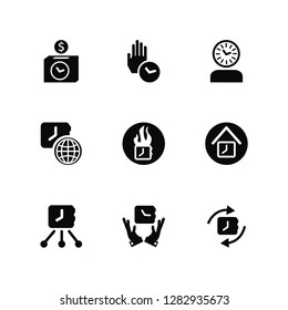 Vector Illustration Of 9 Icons. Editable Pack Time is money, Out of time, manager, Time, Deadline, Sync, Global, pressure