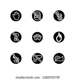 Vector Illustration Of 9 Icons. Editable Pack Stop, No fast food, music, Fire, Taxi, Slope, weapons, doubt, children
