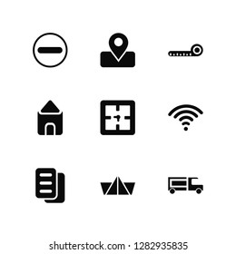 Vector Illustration Of 9 Icons. Editable Pack Subtraction, Placeholder, Copy, Connectivity, Hour, Van, Paper Boat, Home, Ruler